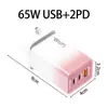 Carregador de Celular Rápido Colorido Gradiente de Nitreto de Gálio 65W Vários Portos Cabeça de Carregamento Universal Multi-Porta Padrão Europeu, Americano e Britânico