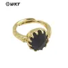 WT-R488 Anillo para mujer de oro de 18 quilates bañado en oro, con flor incrustada de gemas de colores originales, ajustable, accesorios para el día a día