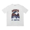 High Street Europeo y Americano Marca de Moda RHUDE Atardecer Cara Redonda de Corazón Impresión de Letras Nuevas Oversize Holgada Camiseta de Manga Corta