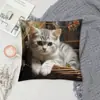 Funda de Cojín para Sofá Transfronteriza, Felpa Corta Amigable con la Piel, Linda Funda de Cojín de Animal Gato, Funda de Cojín para Sala de Estar, No Incluye Relleno
