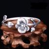 Pulsera abierta de plata de ley con hoja de loto para mujer, pulsera de estilo étnico para mujer, pulsera de temperamento chino, regalo de joyería