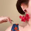 Aretes Borla Flor Rosa Romántica Retro Francesa Mori Super Hada Rojo Nicho Elegante Joyería Boda Vacaciones