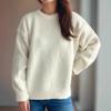 Suéter de Punto Versátil de Color Puro con Cuello Redondo para Mujer 2025 Otoño e Invierno Holgado Grueso Cálido Base Conjunto Perezoso de Fondo Alto