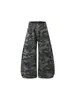 Jeans Camuflaje Lavado Retro Americano con Pedrería Cuchillo Curvo para Hombres y Mujeres Travieso Guapo Holgado Casual Versátil Pierna Ancha Pantalones Largos de Moda