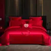 Juego de Cuatro Piezas Dragón y Fénix de Alta Gama para Boda, Funda de Edredón Bordada Roja de Boda, Dote para Recién Casados, Ropa de Cama para Habitación de Boda al por Mayor