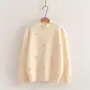 26048 Suéter de tricô pulôver estilo faculdade japonês simples com padrão de coração para mulheres, camisa base outono e inverno 2026