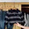 Suéter Masculino Bangcheng 2026 Inverno Novo Estilo Coreano Infantil Listrado Gola Polo Tricô Top de Inverno para Meninos