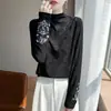 Camiseta interior cruzada de cuello medio alto estilo chino nuevo para mujer, otoño e invierno, casual vintage, bordado pesado, estilo étnico, manga larga