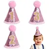 Estilo INS sombrero de cumpleaños de encaje con purpurina transfronterizo decoración para la primera fiesta de cumpleaños de niños sombrero creativo de número con pompón