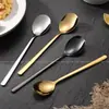 Colheres de aço inoxidável de cabo liso estilo coreano premium, colheres longas espessadas para misturar e comer de restaurante, colheres de sopa atacado