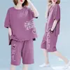 Comercio Exterior Sudeste Asiático Conjunto de Talla Grande Verano Nuevo Camiseta de Manga Corta para Mujer Adelgazante Holgado Casual Pantalones Cortos Conjunto de Dos Piezas para Mujer