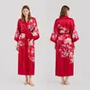 Novo Pijama de Cetim e Chiffon com Estampa Floral Cruzada Europeu e Americano Roupão Solto Feminino Kimono Roupão de Banho Wp4208