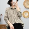 Camisa listrada de lixamento, manga comprida, solta, feminina, outono e inverno 2024, nova, artística, grossa, feminina, camisa vertical