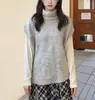 Chaleco de punto otoño-invierno con cuello alto superpuesto, diseñado para mujer para llevar como capa exterior, con un estilo relajado, suave y cómodo, cuello alto y diseño sin mangas, perfecto para llevar en capas.