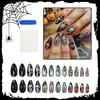 Estilo Pintado à Mão de Halloween Crânio de Abóbora Estilo Europeu e Americano Unhas Usáveis Arte de Unhas Transfronteiriça Peças de Unhas Usáveis Atacado Pressonnails