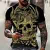 Mais Vendido da Amazon: Camiseta Pulôver Gola Redonda Manga Curta Estampa Digital 3D Caveira de Terror