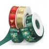 Fita de poliéster personalizada com folha de ouro para o Natal, 25 mm, rolo pequeno, para decoração natalina, embalagens de caixas de presente e acessórios de fita.