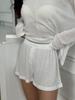 Conjunto de Duas Peças Feminino 2025 Primavera Novo, Transparente, Fino, Gola Redonda Grande, Manga Longa, Tops e Shorts, Recorte Transfronteiriço Europeu e Americano