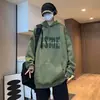 Sudadera con capucha estilo americano para hombre, Otoño e Invierno, Gamuza, Marca de moda, Top, Holgada, Cuello redondo, Chaqueta verde militar
