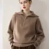 Baicai Rong 2026 Outono/Inverno Novo Suéter de Tricô Air Layer 100% Caxemira Pura com Gola e Meio Zíper