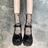 Meias Arrastão Transparentes Estilo Japonês para Meninas Meia-Calça Estilo Ballet Renda com Laço Meia de Cano Médio Fina Lolita Jk Meias Curtas