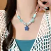 Collar de pentagrama con cuentas de piedra volcánica y estilo vacacional de playa para mujer, diseño dulce, cadena de clavícula de nicho