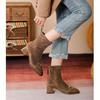 Botas Curtas para Mulheres Primavera e Outono Botas Simples Bico Quadrado Salto Grosso Botas Femininas 2025 Novo Estilo Francês Detalhe de Cavalo Retrô Cano Médio Botas Slim