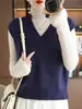 Chaleco sin mangas de punto para mujer, color liso, cuello en V, apilado, holgado, casual, nuevo para primavera y verano, algodón