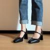 Sapatos Mary Jane Femininos Dongsenwan de Novo Estilo com Saltos Grossos, Saltos Altos, Sapatos de Trabalho, Sapatos de Salto Único Quadrados Rasos para Mulheres