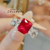 Anillo de Zafiro Artificial Real Nicho de Lujo Ligero Estilo Europeo y Americano Mariposa Diamante de Alto Carbono Corindón Rojo Anillo de Diamantes para Mujer