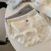 Pantaletas Jacquard Color Crema de Algodón Puro para Mujer, Longitud Extendida, Refuerzo de Algodón Puro Antibacteriano, Adorno de Encaje Dulce, Braguitas de Lunares para Niña