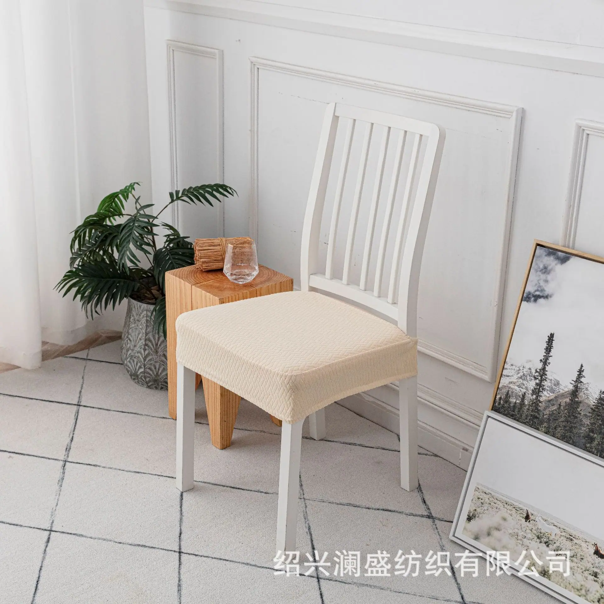 新版防水斜纹椅面套米白色