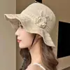 Chapéu Balde Florido Fashionável Estilo Coreano para Mulheres, Chapéu Respirável com Proteção Solar para o Verão, Chapéu Pescador Doce para Fotos na Praia, Faz o Rosto Parecer Menor