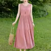 Vestido Longo Feminino de Algodão e Seda de Alta Qualidade, Estilo Novo de Verão, Fino e Elegante, Sem Mangas, Vestido de Praia para Mães