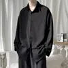 Camisa Negra de Hielo de Seda Talla Grande al por Mayor Ropa para Personas Gordas Transfronteriza Manga Larga Ropa Interior Holgada Ropa para Personas Gordas Camisa Casual Buena Caída