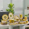 Juego de Vajilla para Mesa de Hotel Estilo Palacio Retro Europeo Fanjia, Tazones, Platos, Cucharas, Juegos de Café, Juego de Regalo para Casa de 58 Piezas