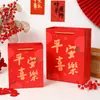 Bolsa de Presente Festiva Vermelha Estilo Chinês, Embalagem de Presente de Ano Novo, Bolsa Tote de Alto Valor para Presentear, Sacola de Papel Grande para Compras