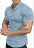 2026 Camisa de Manga Corta de Color Sólido de Verano para Hombre, Transpirable, Ajuste Delgado, para Músculo, Ropa Casual para Hombre, Transfronteriza Europea y Americana