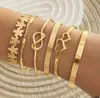 Ins Joias Transfronteiriças Europeias e Americanas Pulseiras Lisas Trançadas em Formato de Diamante Conjunto de 6 Peças Conjunto de Pulseiras Punk Irregulares Atacado