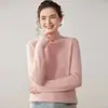 Suéter de Cashmere Gola Alta com Borda Enrolada para Mulheres 100% Cashmere Puro Corte Fino Cor Lisa Tricô Solto Suéter Base