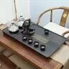 Bandeja de té de piedra negra sintética para uso doméstico, integrada con tetera, juego de oficina totalmente automático, bandeja de té de piedra integrada
