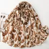 Lenço Yitao Estilo Francês Estampagem Dourada Estampa Floral Lenço de Seda Toque de Algodão e Linho Lenço de Tamanho Grande Xale de Proteção Solar para Viagem para Mulheres