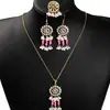 Set de Aretes, Anillo y Collar Estilo Bohemio Europeo y Americano con Aguja de Plata, Estilo Étnico Vintage con Aretes de Borla de Perlas y Pedrería