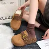 Moda Grueso-suela Retro Birkenstock Punta Cerrada Medias Zapatillas para Uso al Aire Libre 2026 Otoño/Invierno Nuevas Deslizables Peludas Algodón Zapatillas