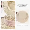 Sombrero de Paja Hueco de Estilo Old Money Francés con Copa Plana para Mujer, Sombrero de Sol de Verano para Vacaciones en la Playa con Ala Ancha para Protección Solar