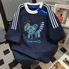 Camiseta de Algodão Puro Pesado Estilo Novo Universitário com Três Listras de Manga Curta para Homens e Mulheres, Verão, Caimento Solto, Emagrecedora, Top Versátil Popular