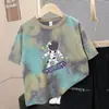 Camiseta Tie-Dye Manga Curta Infantil, Top Estampado Novo de Verão para Meninos, Roupas da Moda Soltas e Respiráveis para Crianças Maiores