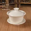 Bol para Infusionar Té, Taza de Té de Tapa Única Kung Fu, Taza de Té, Tazas de Té Grandes y Pequeñas, Juego de Té de Tres Piezas de Porcelana Blanca, Accesorios de Cerámica, Herramientas para Preparar Té
