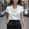 2025 Nova Blusa Feminina Elegante de Manga Curta em Cetim com Caimento Estilo Francês para Mulheres - Site Independente da Amazon