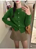 Suéter cárdigan suave de cuello redondo estilo coreano y japonés para mujer, nuevo top de punto casual de otoño, ajuste slim, color liso, de un solo botón